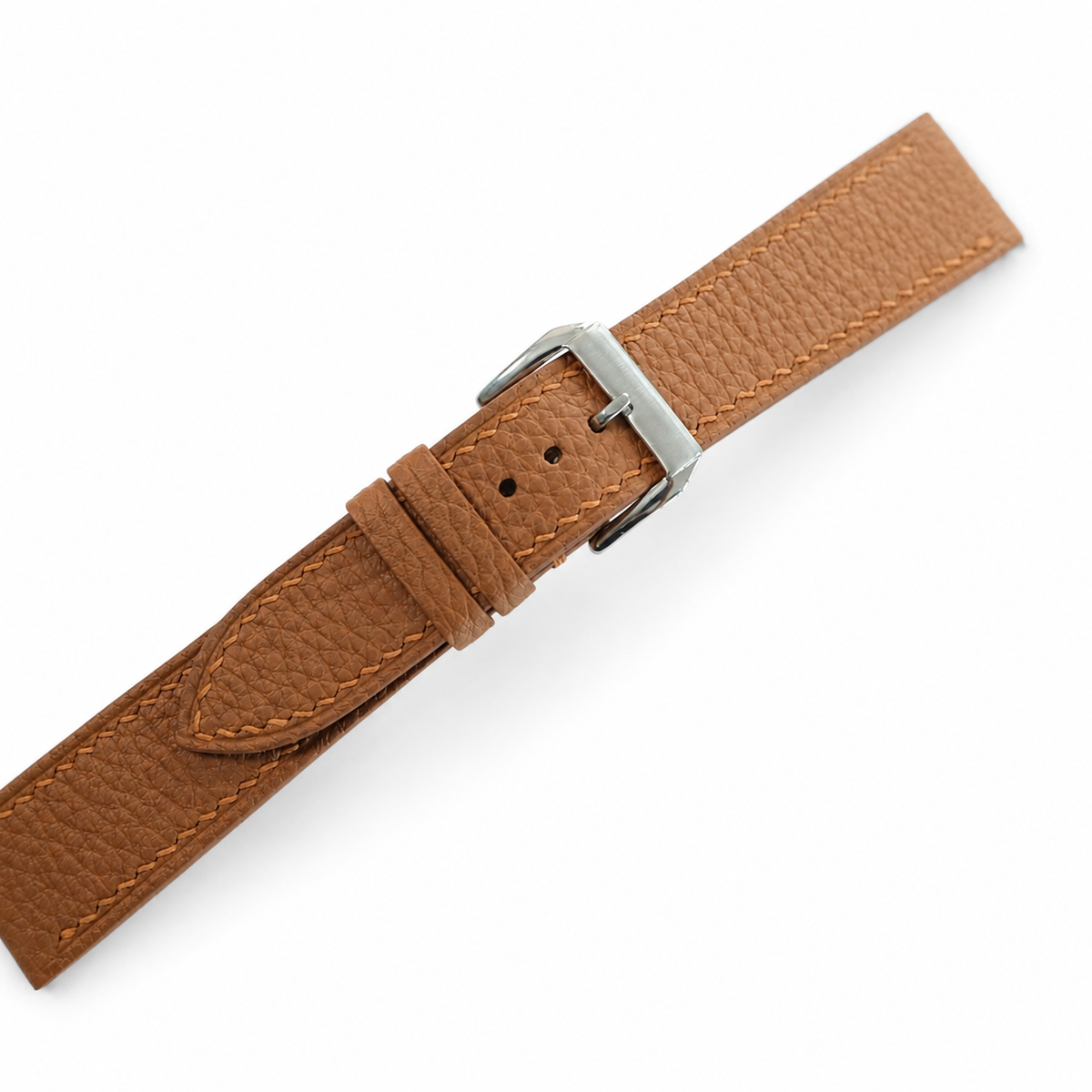 Flat Gold Caramel Togo Leather Watch Strap