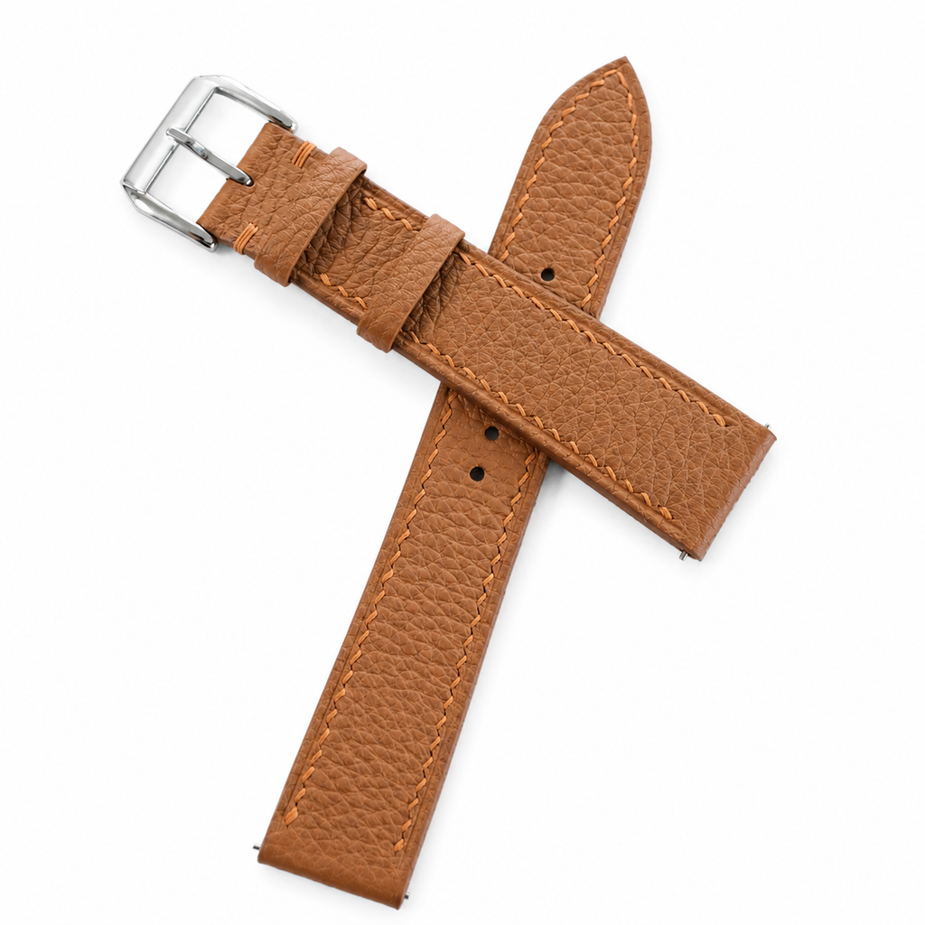 Flat Gold Caramel Togo Leather Watch Strap