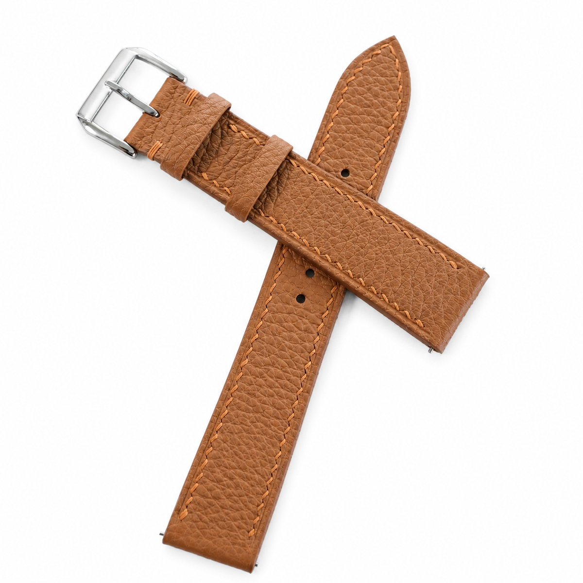 Flat Gold Caramel Togo Leather Watch Strap