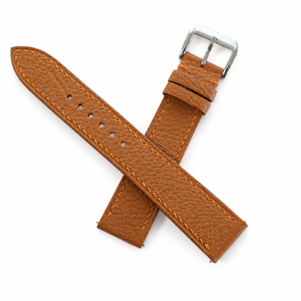 Flat Gold Caramel Togo Leather Watch Strap