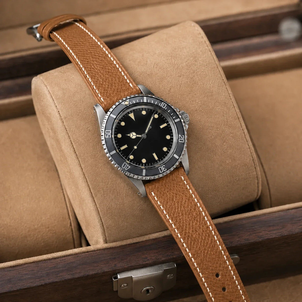Flat Gold Epsom Leather Watch Strap