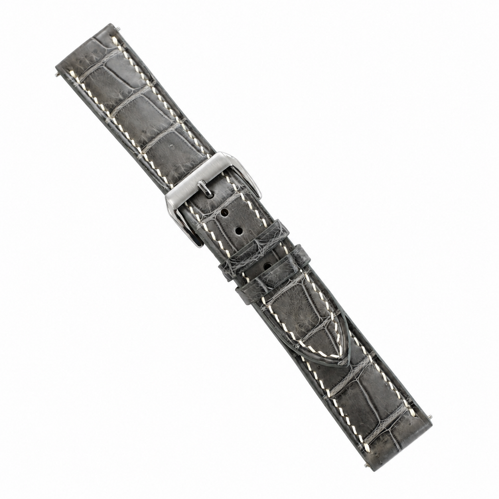 Handmade Gray Alligator Leather Watch Strap