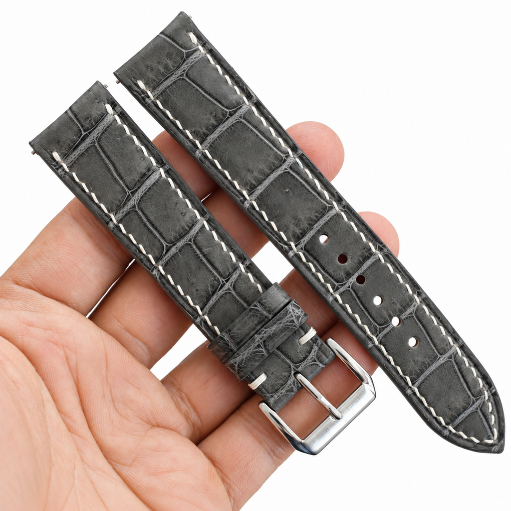 Handmade Gray Alligator Leather Watch Strap