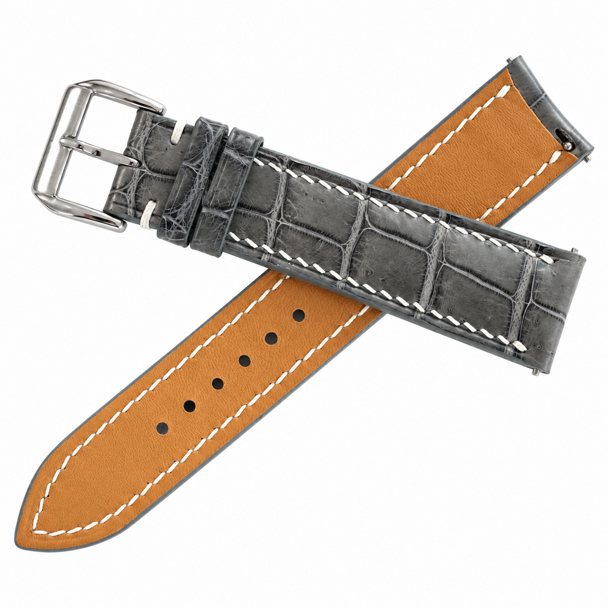 Handmade Gray Alligator Leather Watch Strap