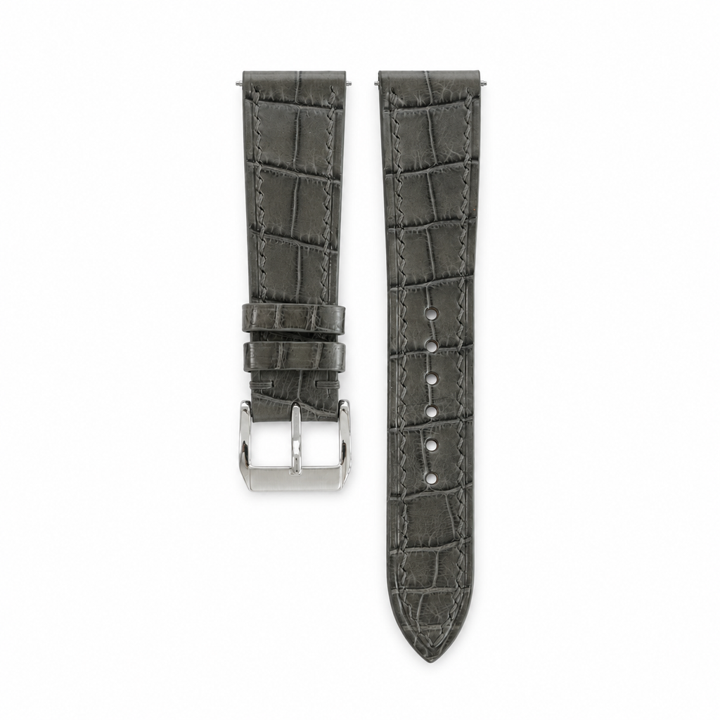 Flat Gray Alligator Leather Watch Strap