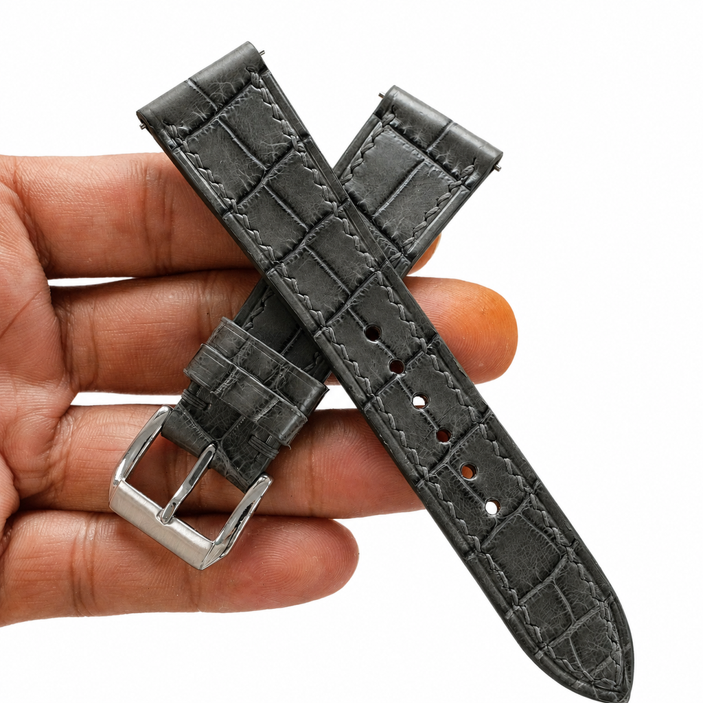 Flat Gray Alligator Leather Watch Strap