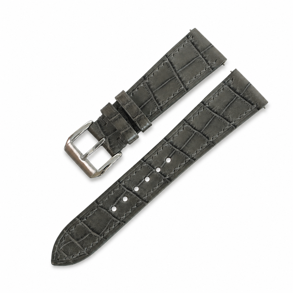 Flat Gray Alligator Leather Watch Strap