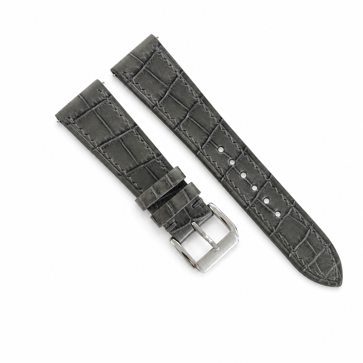 Flat Gray Alligator Leather Watch Strap
