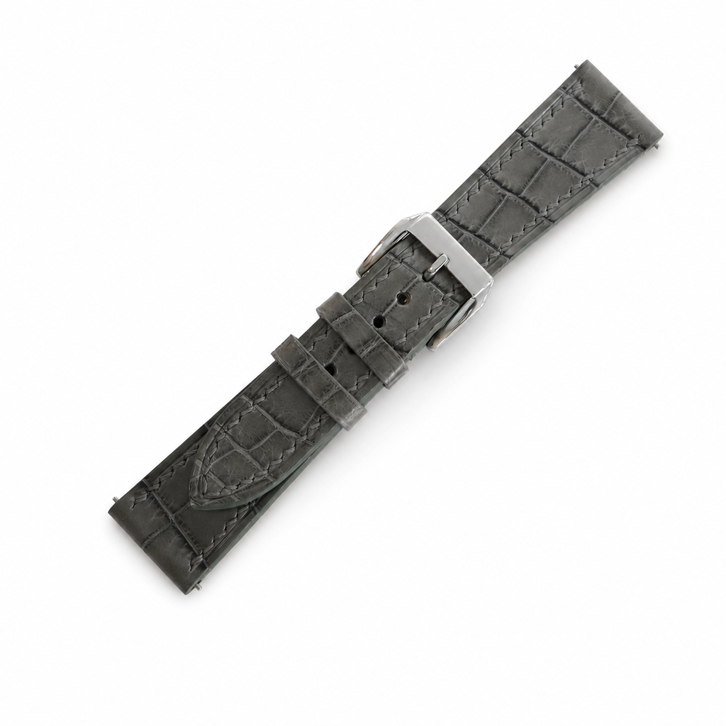 Flat Gray Alligator Leather Watch Strap