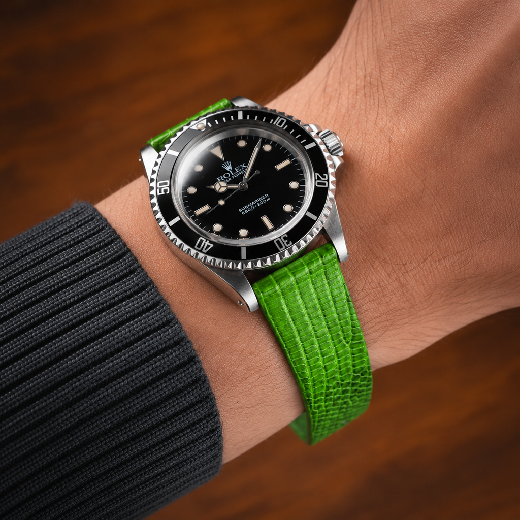Flat Green Lizard Leather Watch Strap