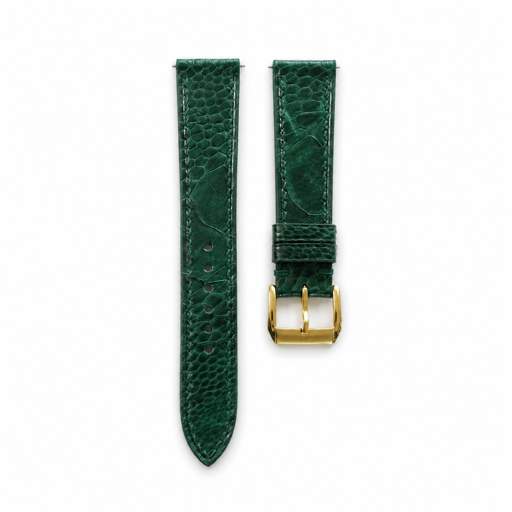 Flat Green Ostrich Leg Leather Watch Strap