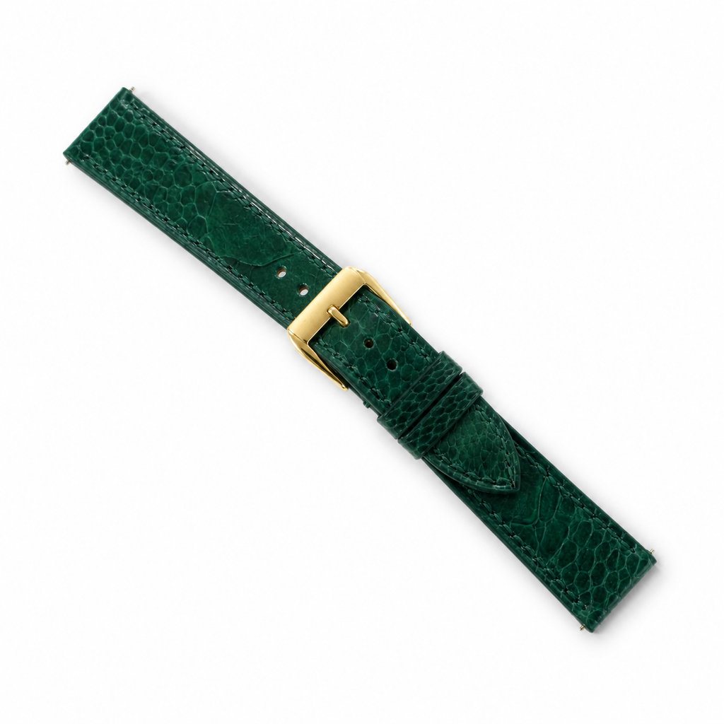 Flat Green Ostrich Leg Leather Watch Strap