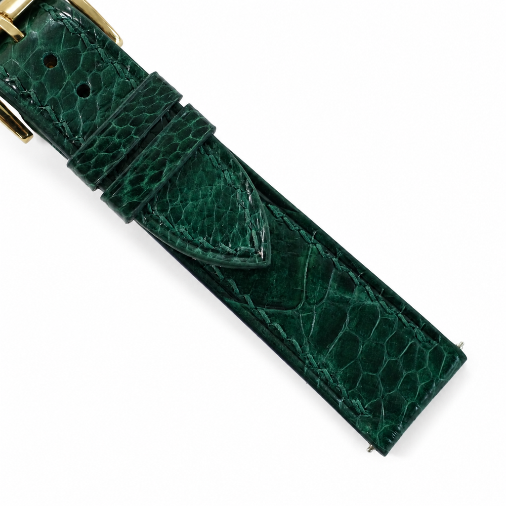 Flat Green Ostrich Leg Leather Watch Strap
