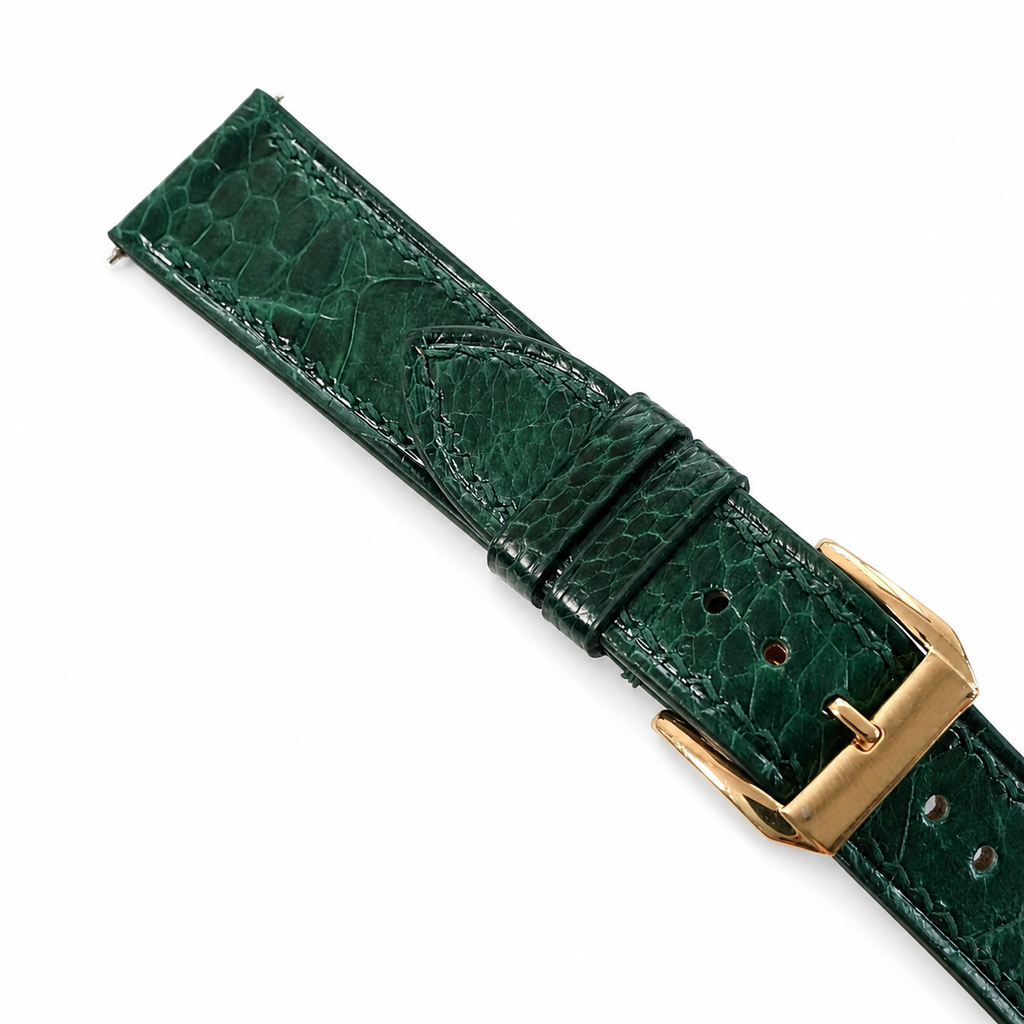 Flat Green Ostrich Leg Leather Watch Strap