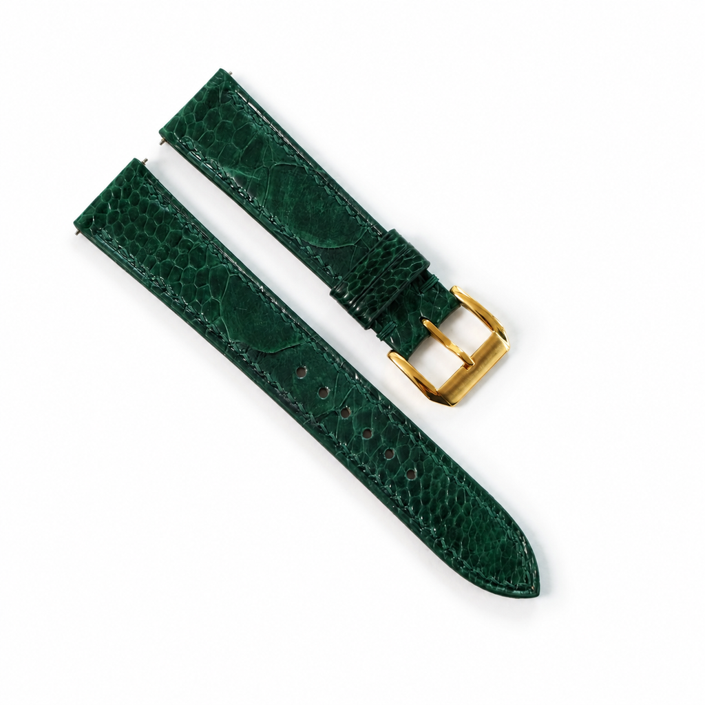Flat Green Ostrich Leg Leather Watch Strap