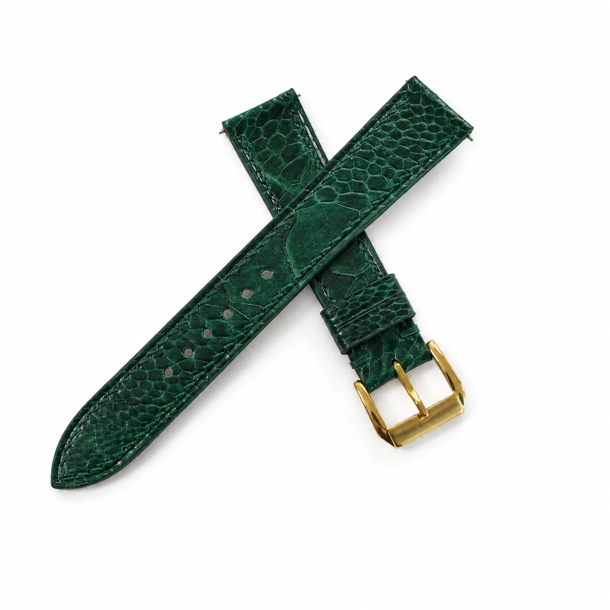 Flat Green Ostrich Leg Leather Watch Strap