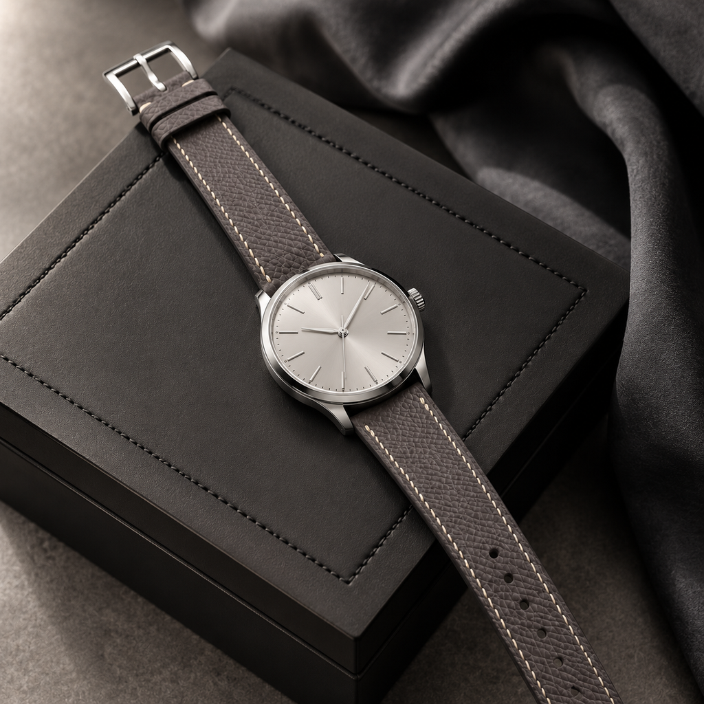 Flat Graphite Gray Epsom Leather Watch Strap