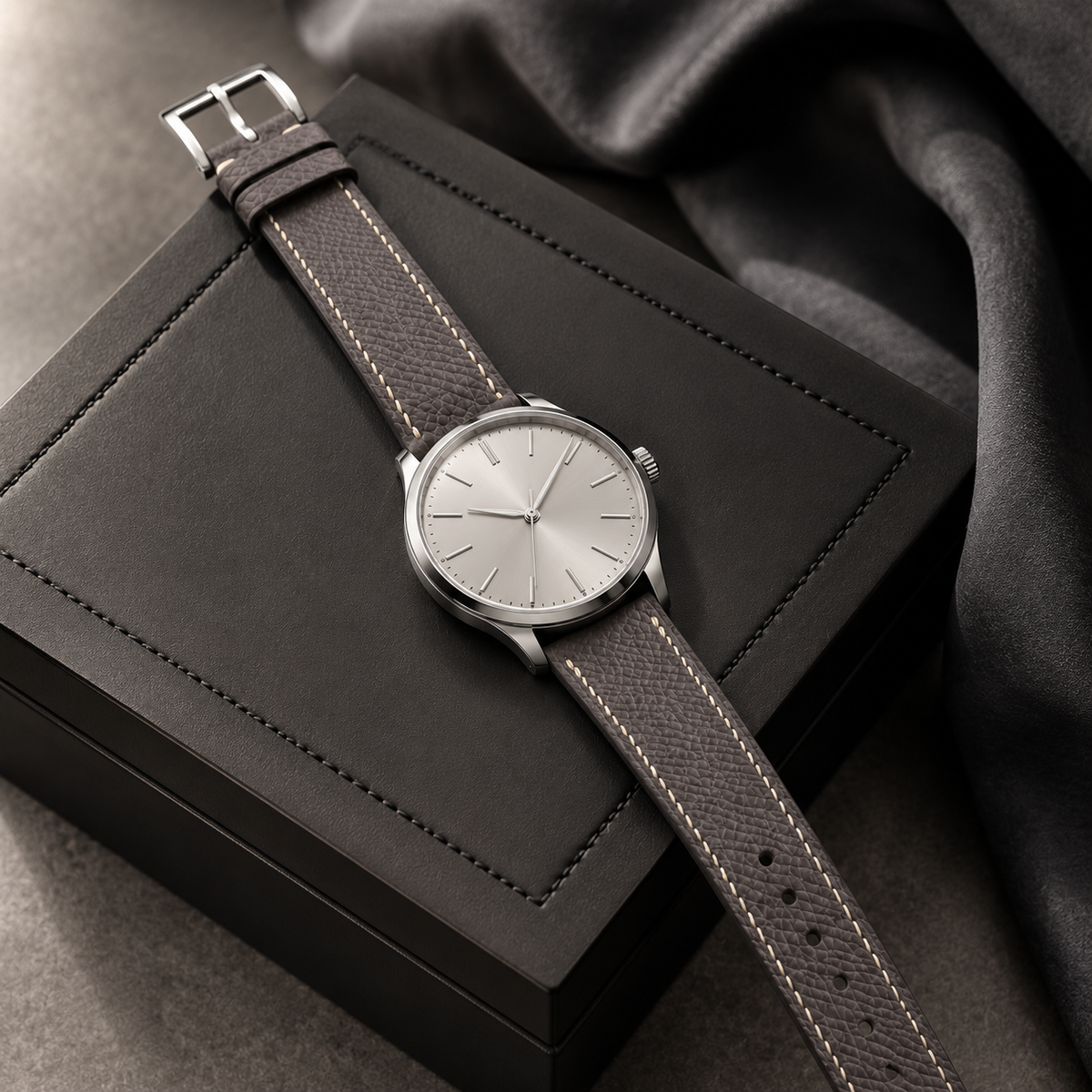 Flat Graphite Gray Epsom Leather Watch Strap