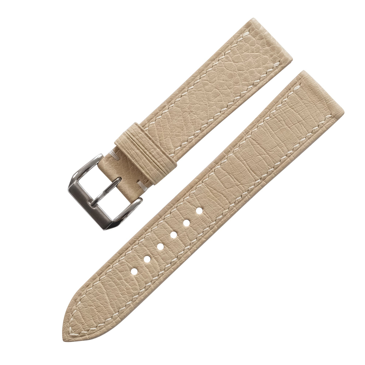 Flat Light Sand Smooth Ostrich Leather Watch Strap