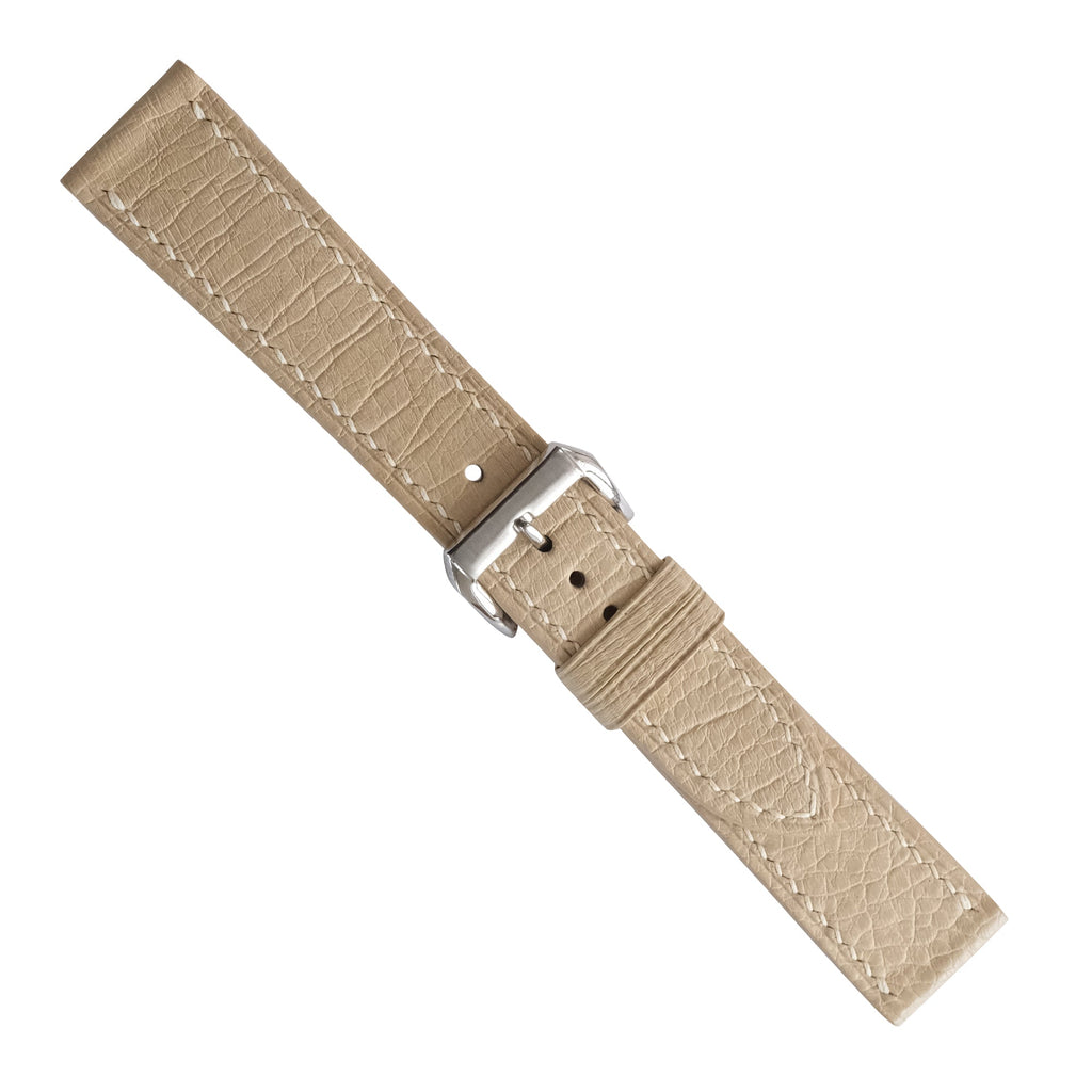 Flat Light Sand Smooth Ostrich Leather Watch Strap