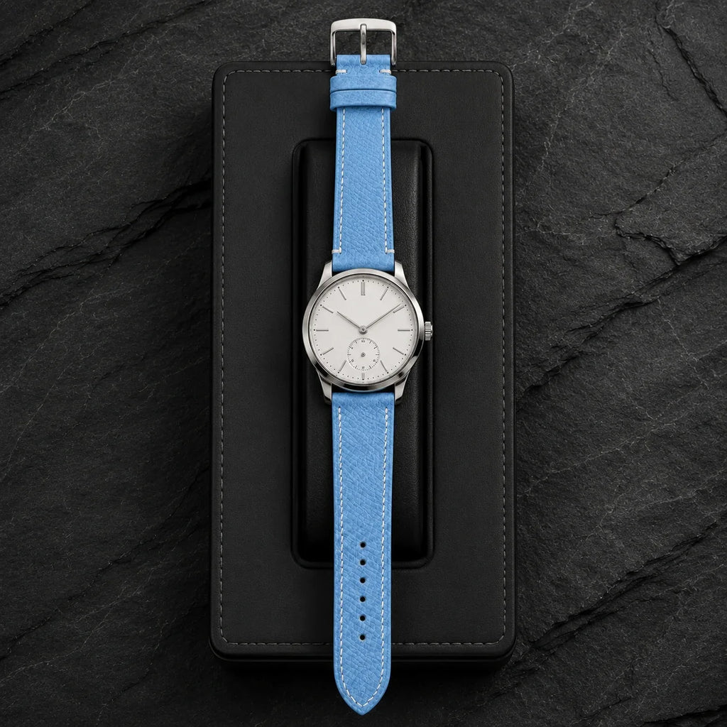 Flat Light Blue Epsom Leather Watch Strap