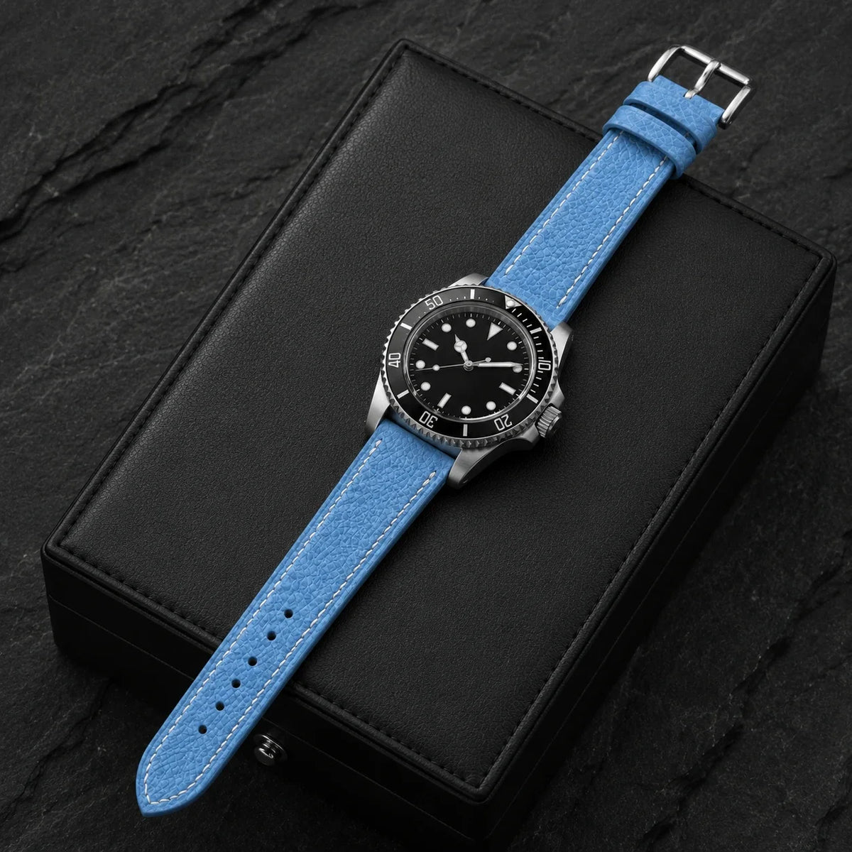 Flat Light Blue Epsom Leather Watch Strap