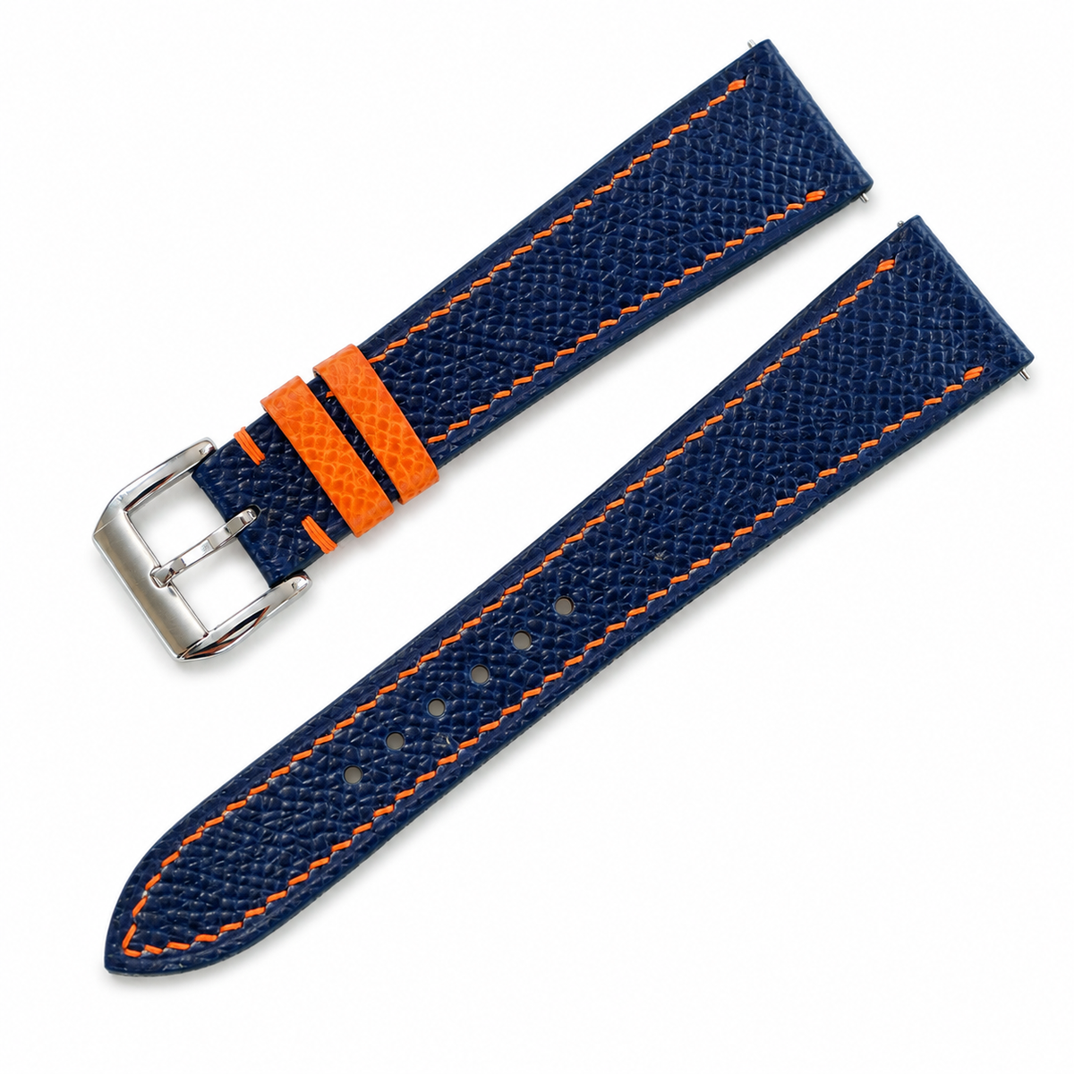 Flat Navy with Orange Epsom Leather Watch Strap