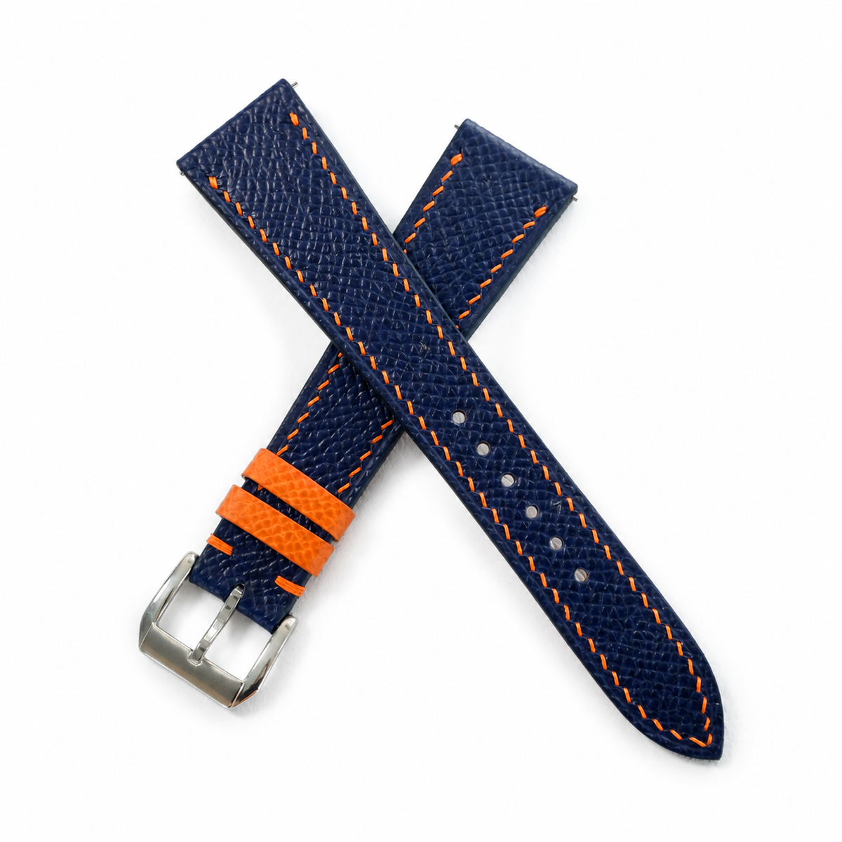 Flat Navy with Orange Epsom Leather Watch Strap