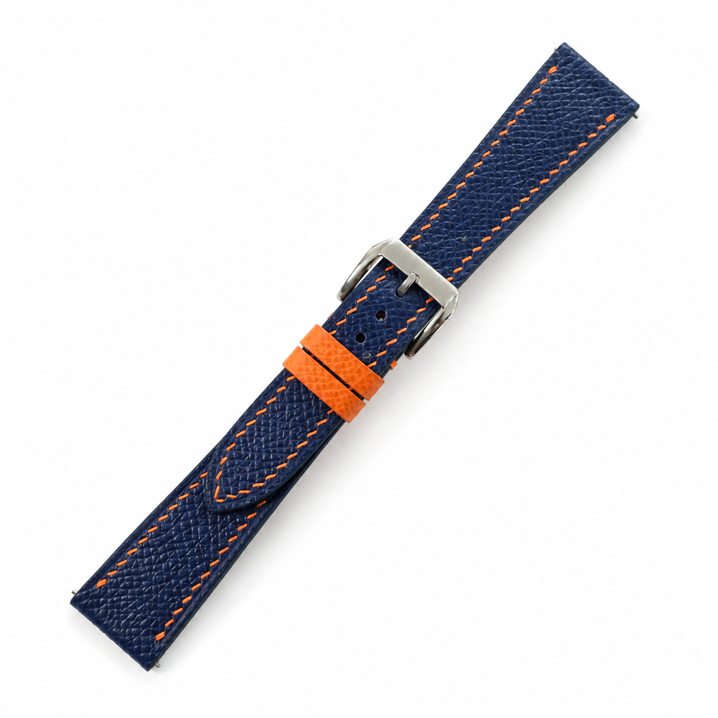 Flat Navy with Orange Epsom Leather Watch Strap