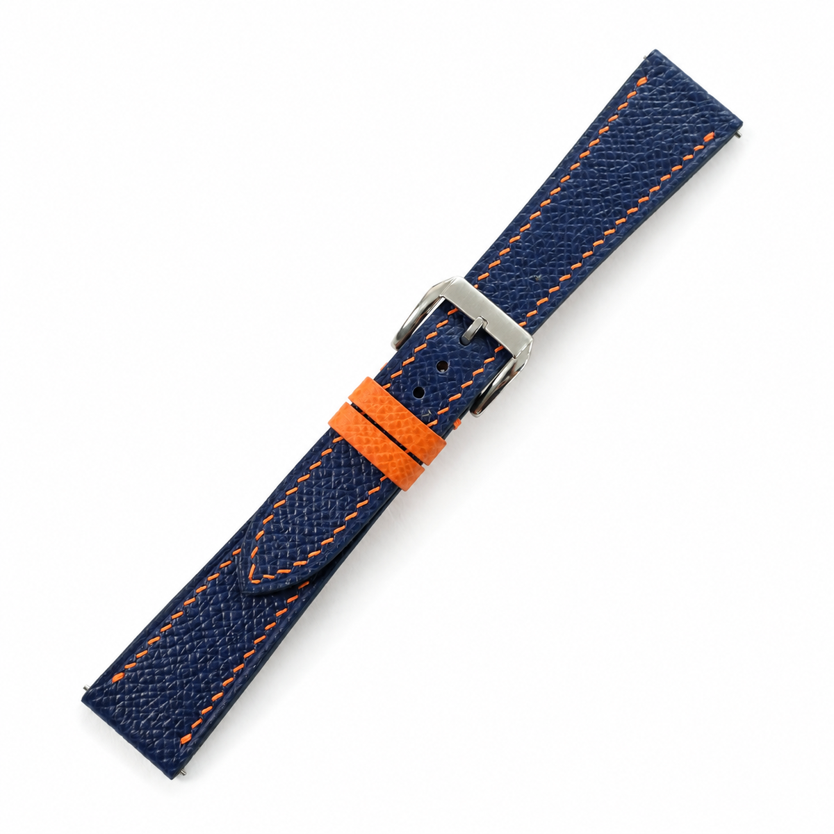 Flat Navy with Orange Epsom Leather Watch Strap