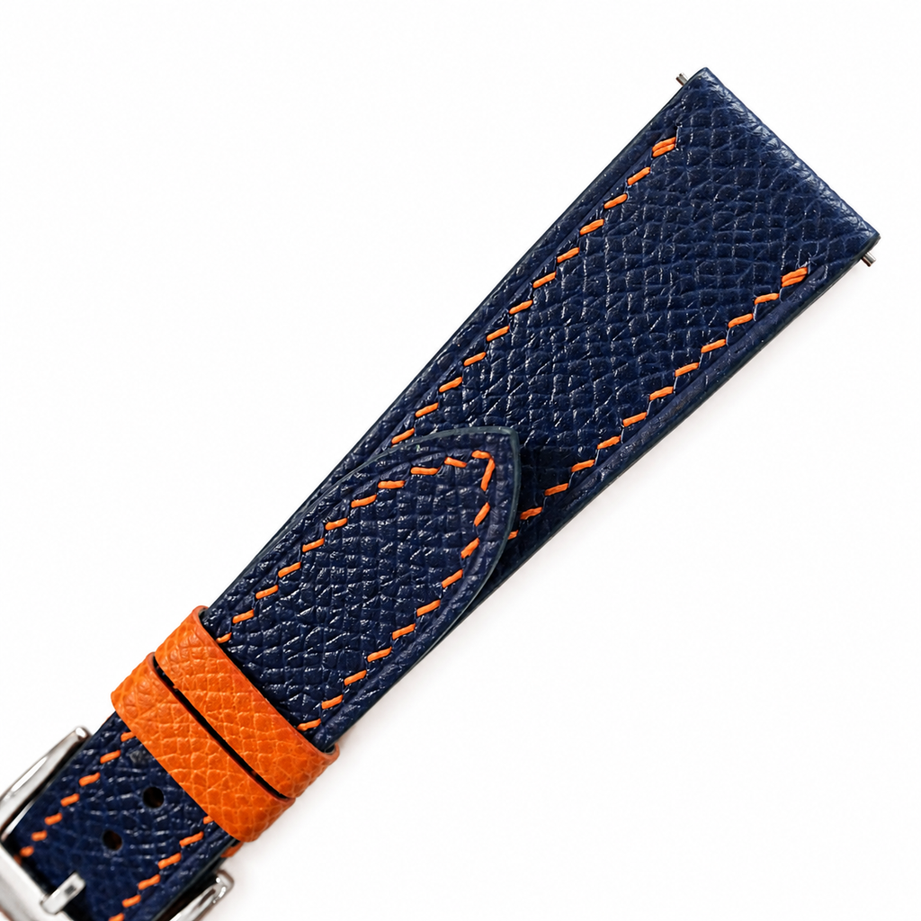 Flat Navy with Orange Epsom Leather Watch Strap