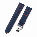 Flat Dark Navy Red Racing Holes Rally Epsom Leather Watch Strap