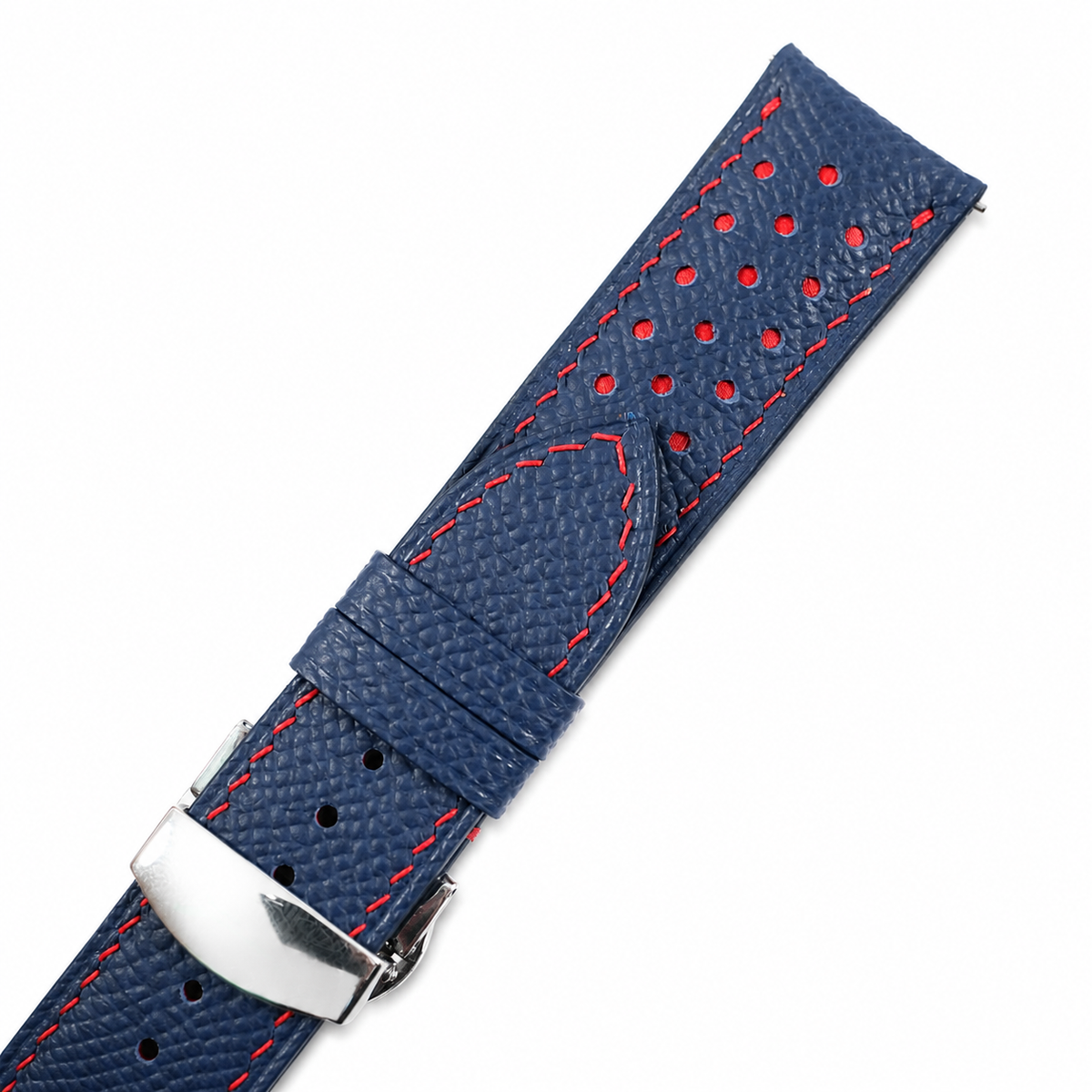 Flat Dark Navy Red Racing Holes Rally Epsom Leather Watch Strap