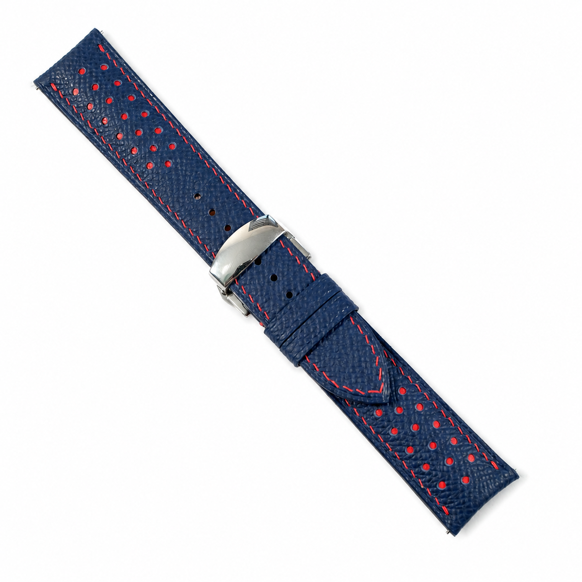 Flat Dark Navy Red Racing Holes Rally Epsom Leather Watch Strap