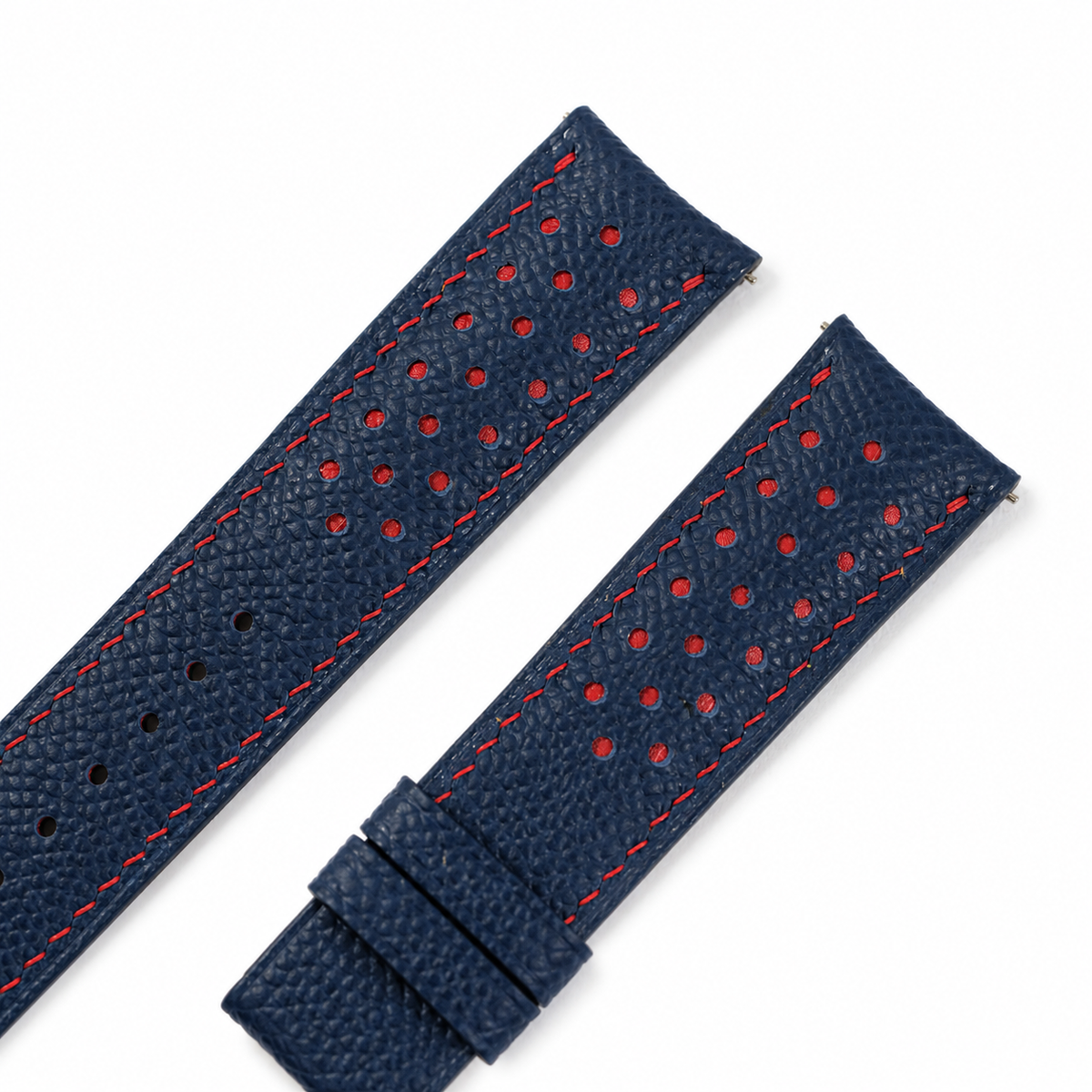 Flat Dark Navy Red Racing Holes Rally Epsom Leather Watch Strap