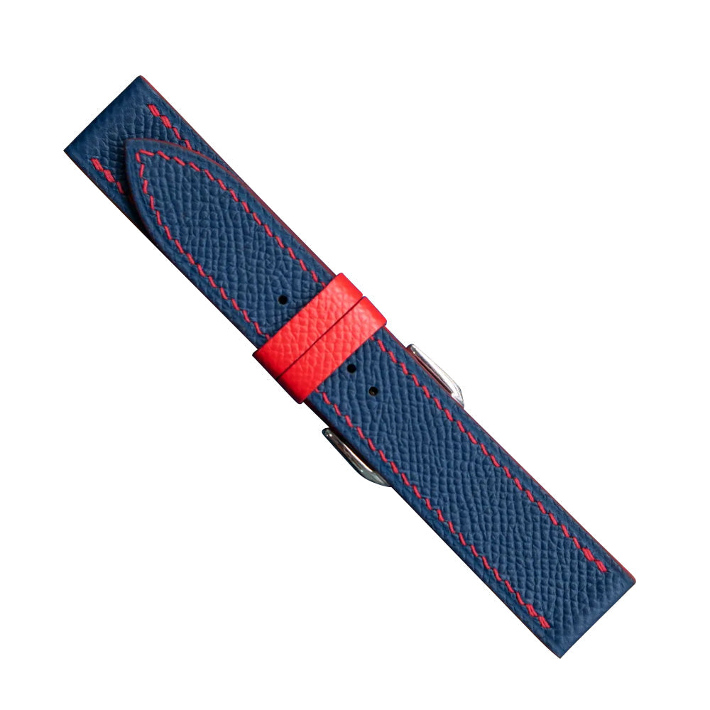 Flat Navy with Red Epsom Leather Watch Strap