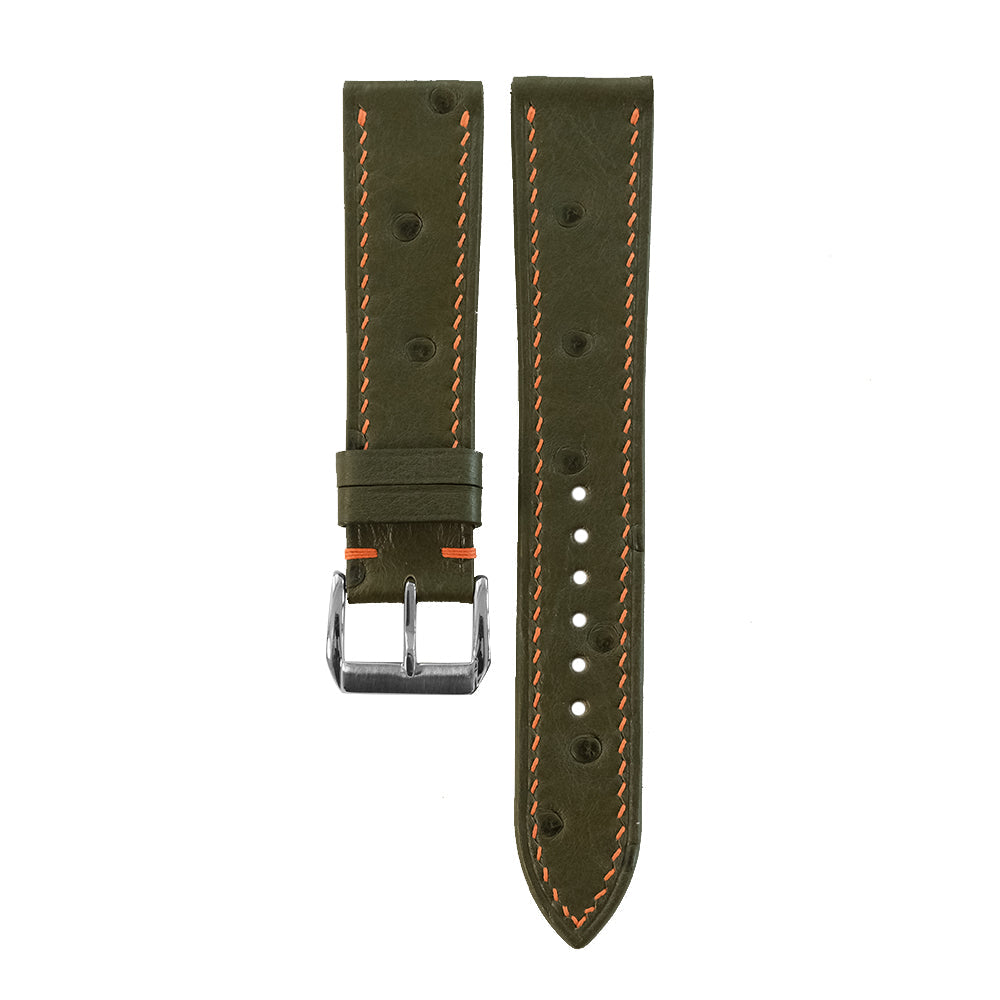 Flat Olive Green Ostrich Leather Watch Strap