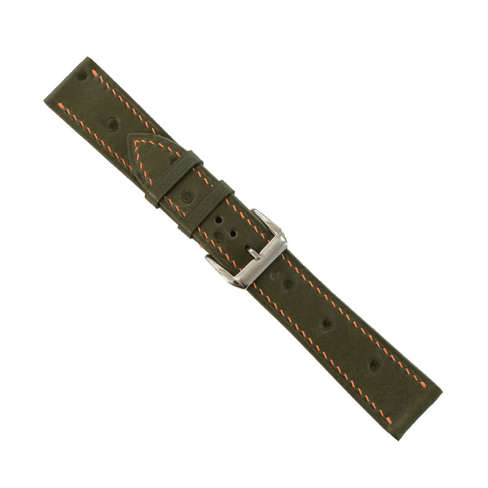 Flat Olive Green Ostrich Leather Watch Strap