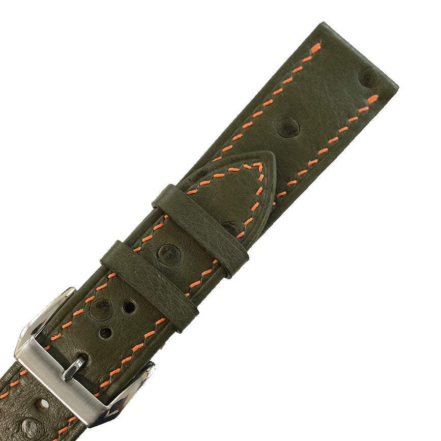 Flat Olive Green Ostrich Leather Watch Strap