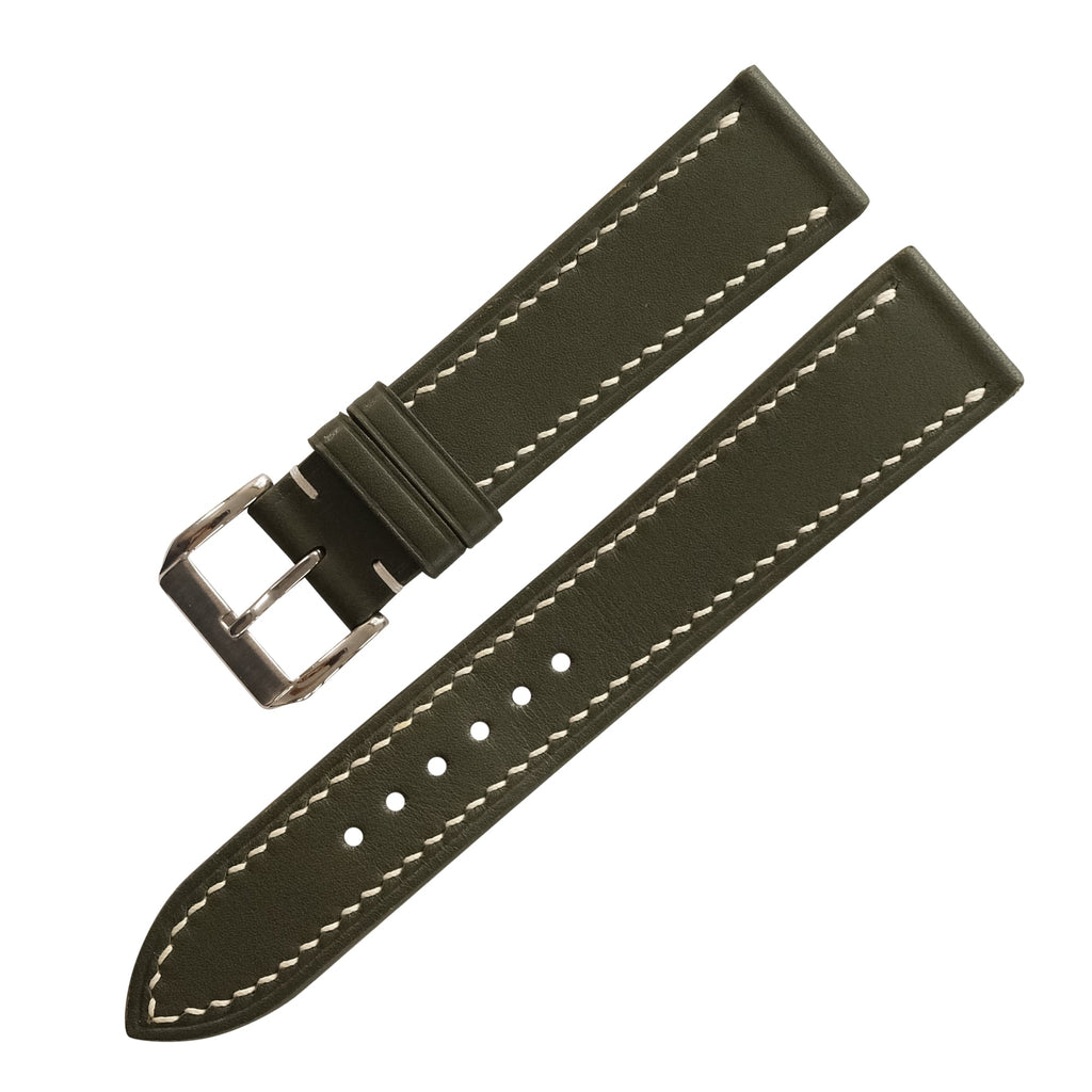 Flat Olive Green Swift Leather Watch Strap
