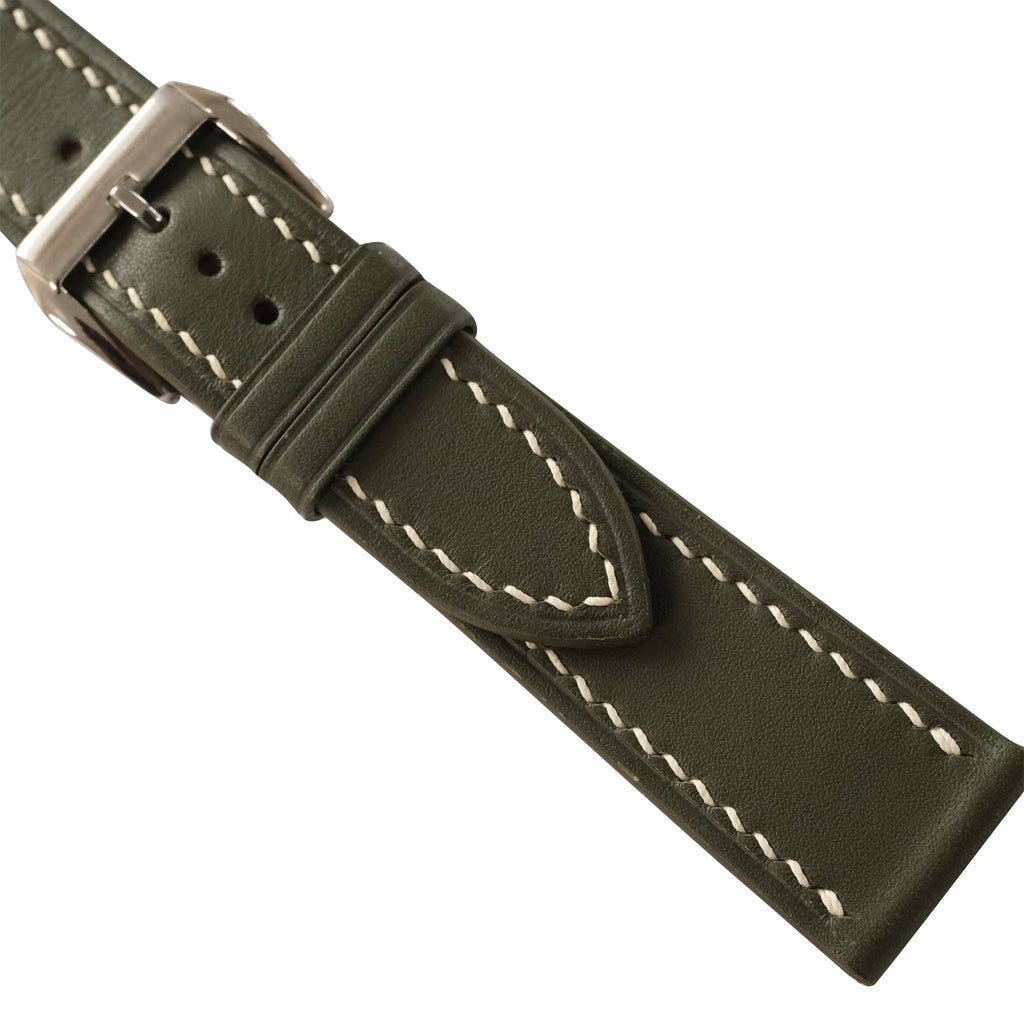 Flat Olive Green Swift Leather Watch Strap