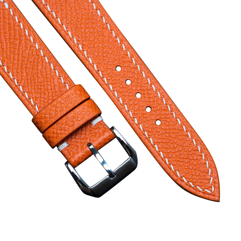 Flat Orange Epsom Leather Watch Strap