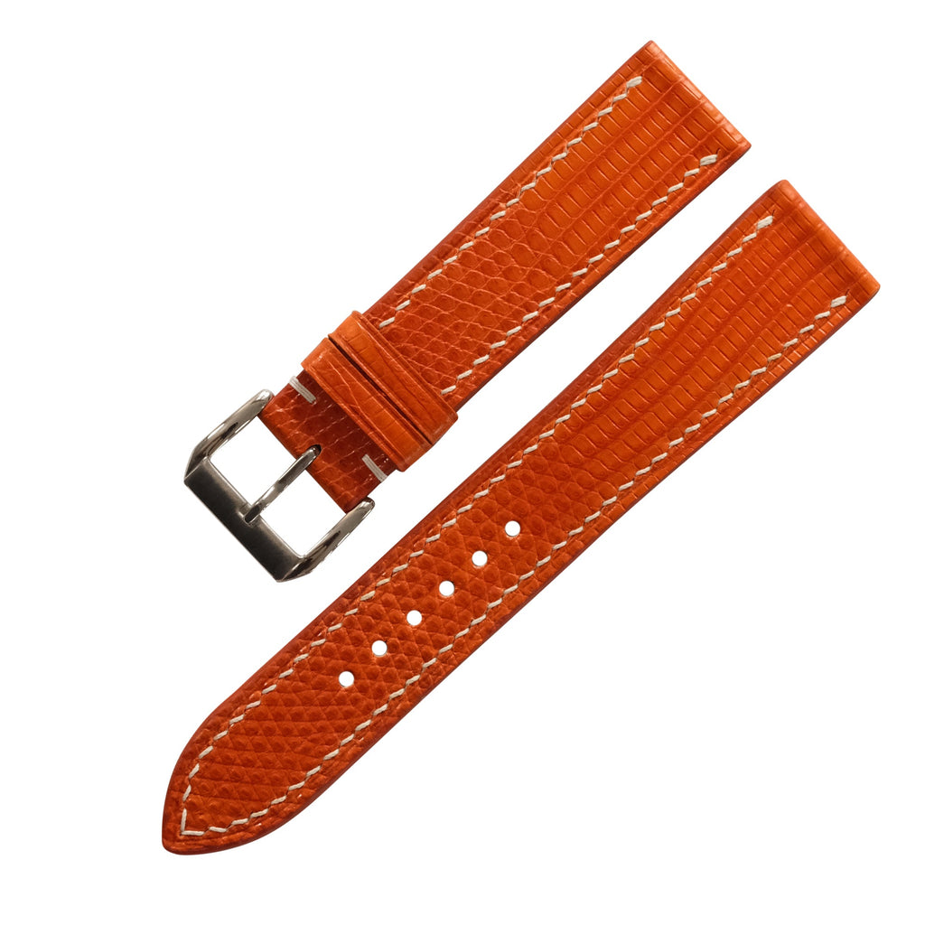 Flat Orange Lizard Leather Watch Strap