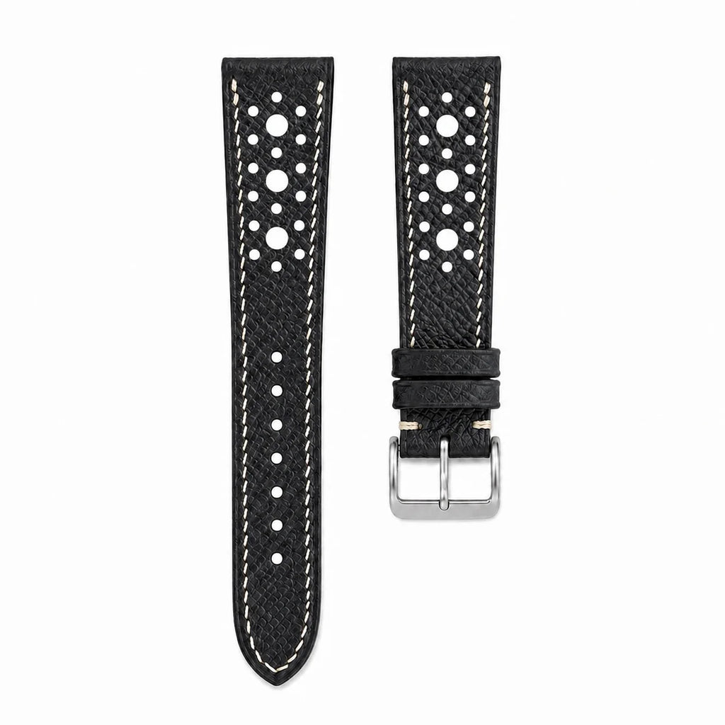 Flat Rally Large Holes Black Epsom Leather Watch Strap