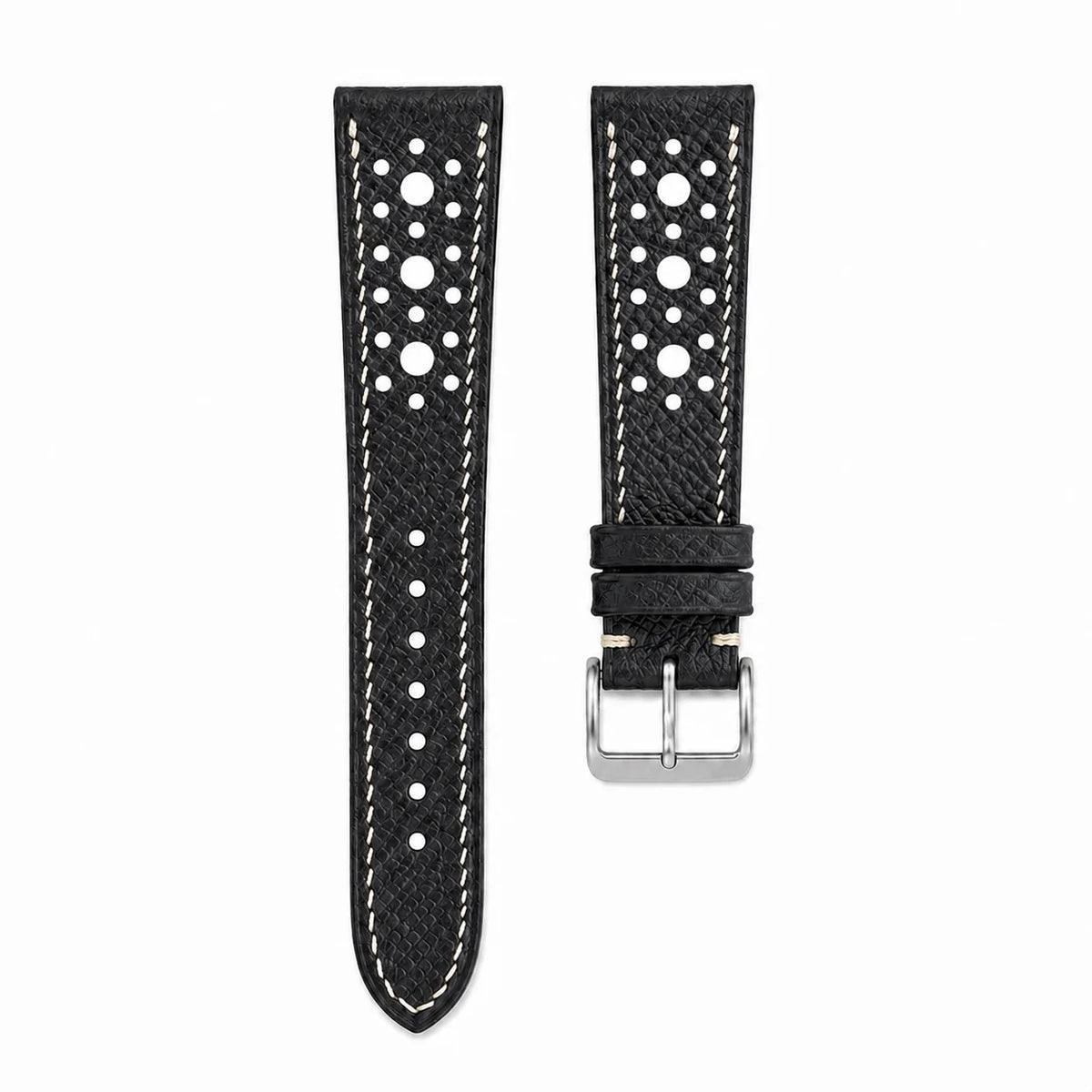 Flat Rally Large Holes Black Epsom Leather Watch Strap