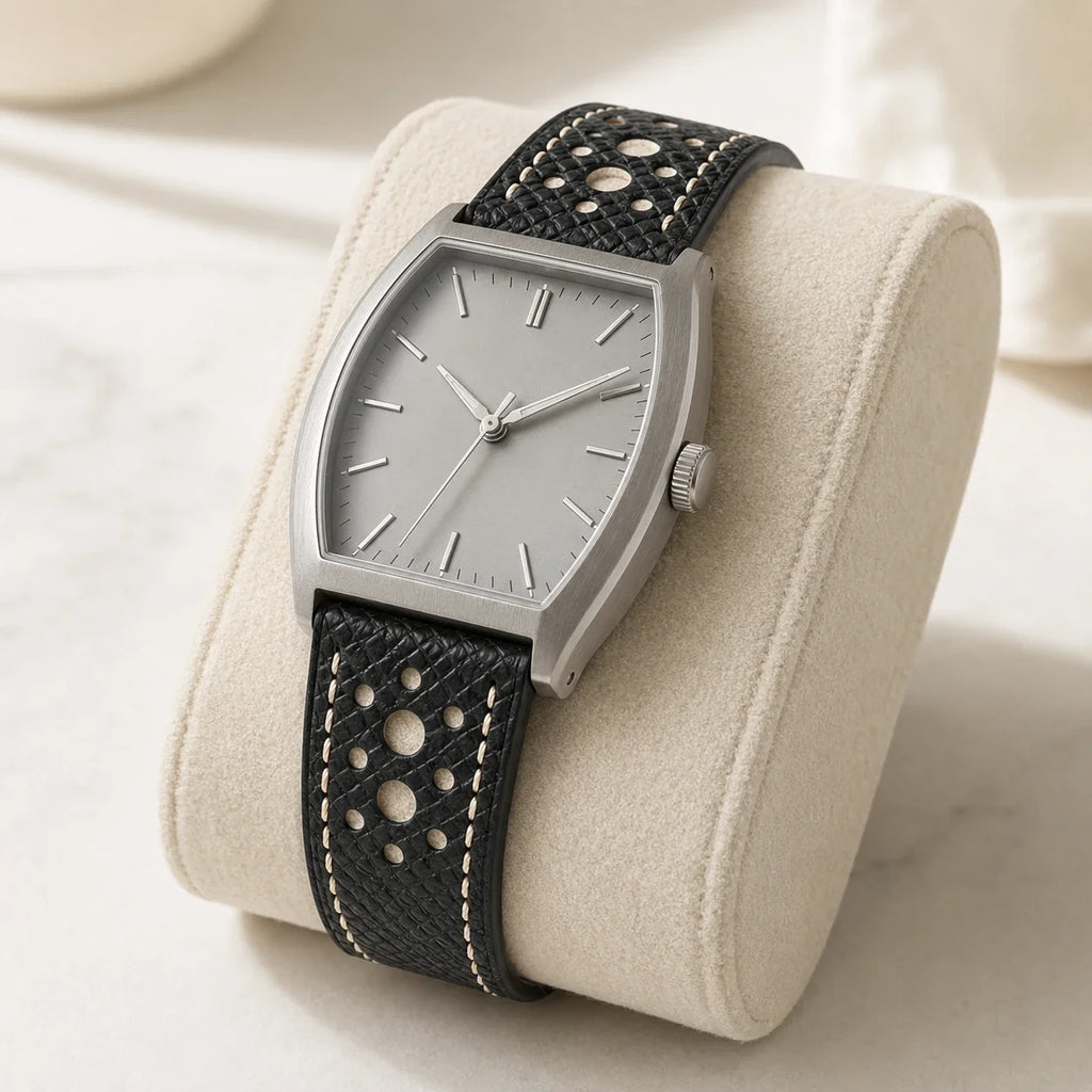 Flat Rally Large Holes Black Epsom Leather Watch Strap