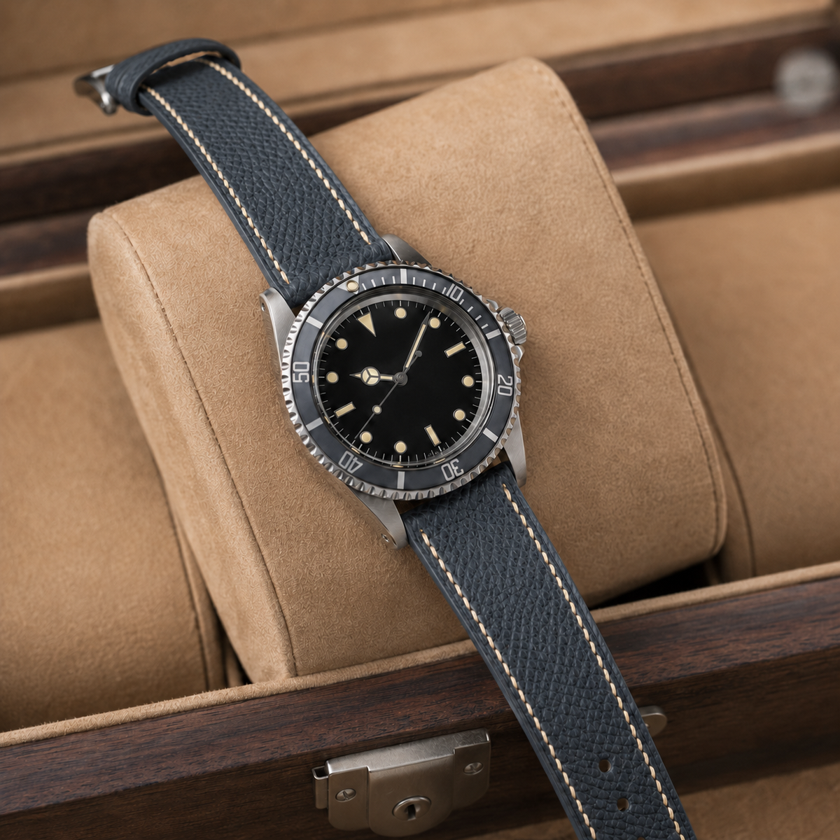 Flat Slate Gray Epsom Leather Watch Strap