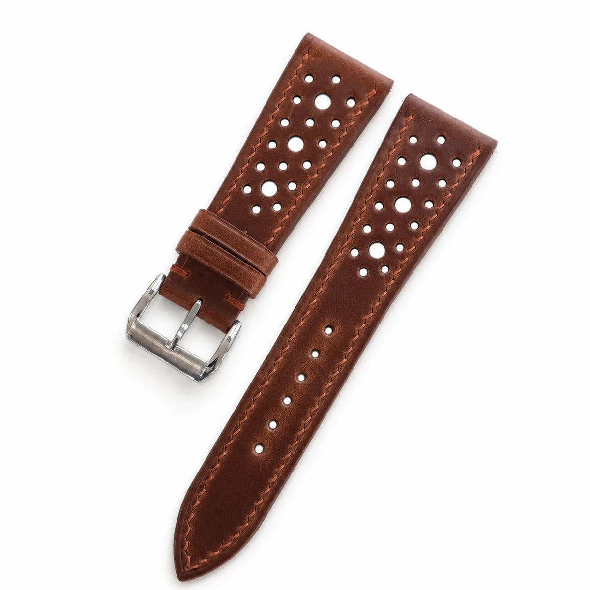 Flat Vintage Tobacco Brown Rally Waxed Leather Watch Strap