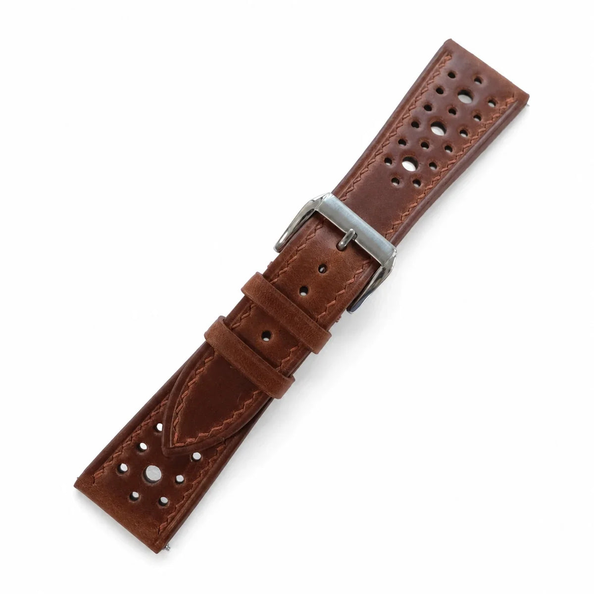 Flat Vintage Tobacco Brown Rally Waxed Leather Watch Strap