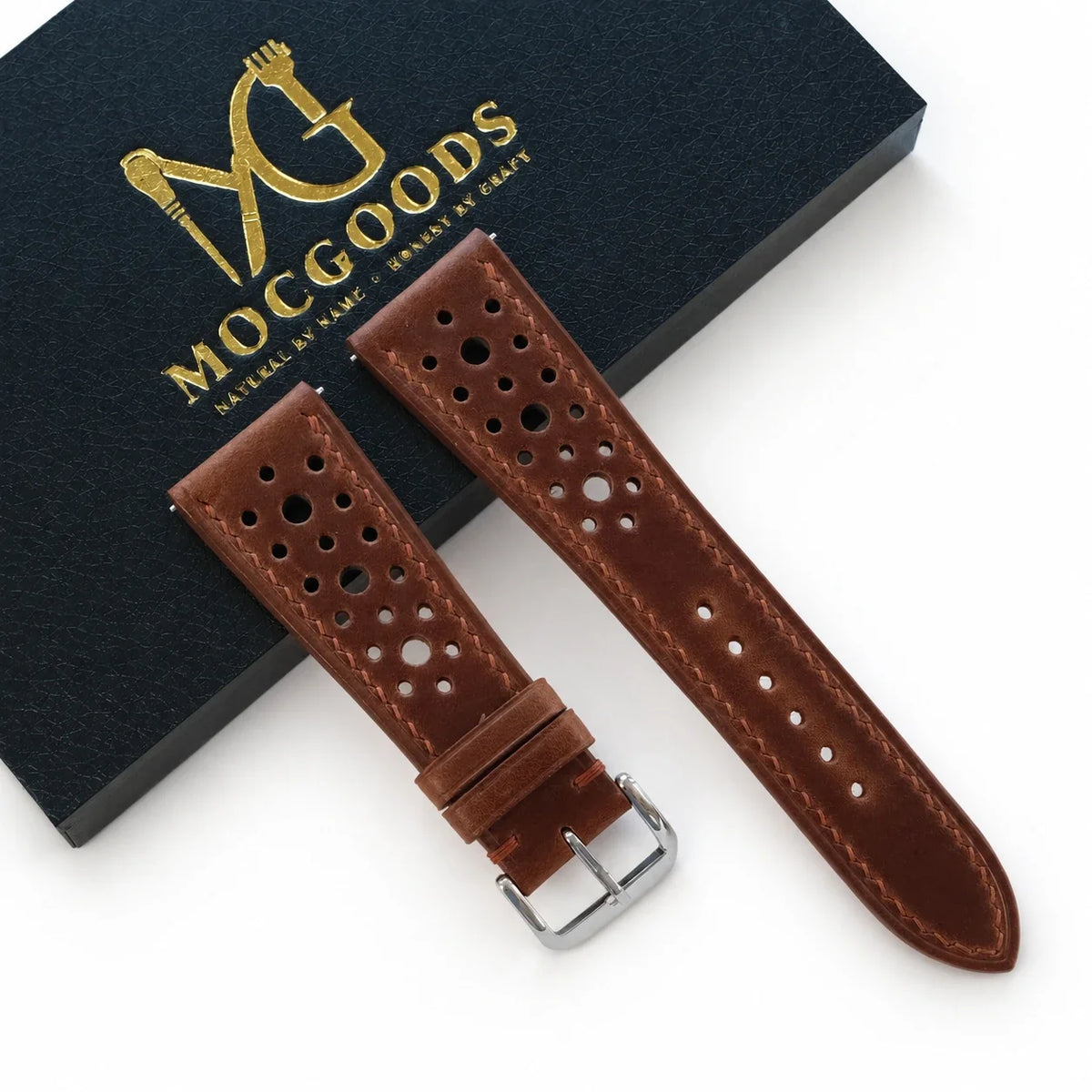 Flat Vintage Tobacco Brown Rally Waxed Leather Watch Strap
